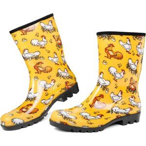 Women's Lightweight  Chicken Fashion Wide Calf Waterproof Rain Yellow Boots